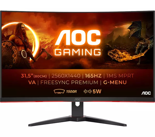 Aoc 31.5` QHD 1440p LED Curved Black Gaming monitor LED Display